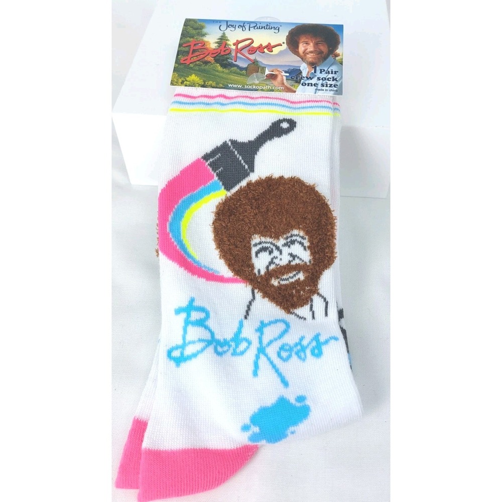 Bob‎ Ross Pink Paint Brush Novelty Socks M 8-12 W 9-14 Licensed New